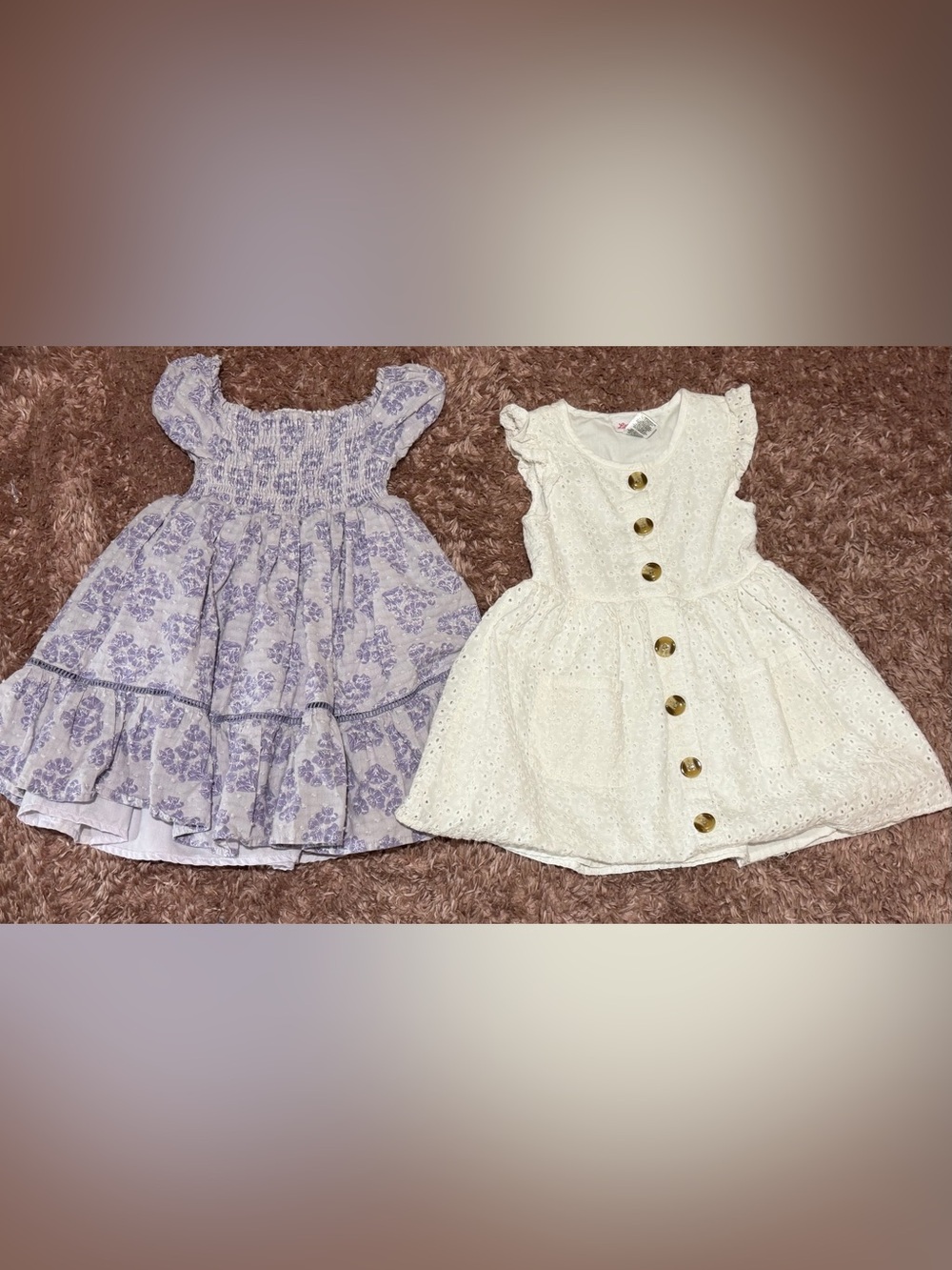 Girls' Lavender Floral & White Eyelet Dress Set - Casual Summer Dresses